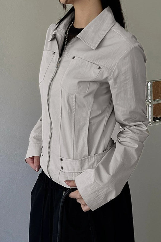 Zip Up Solid Color Utility Jacket 3