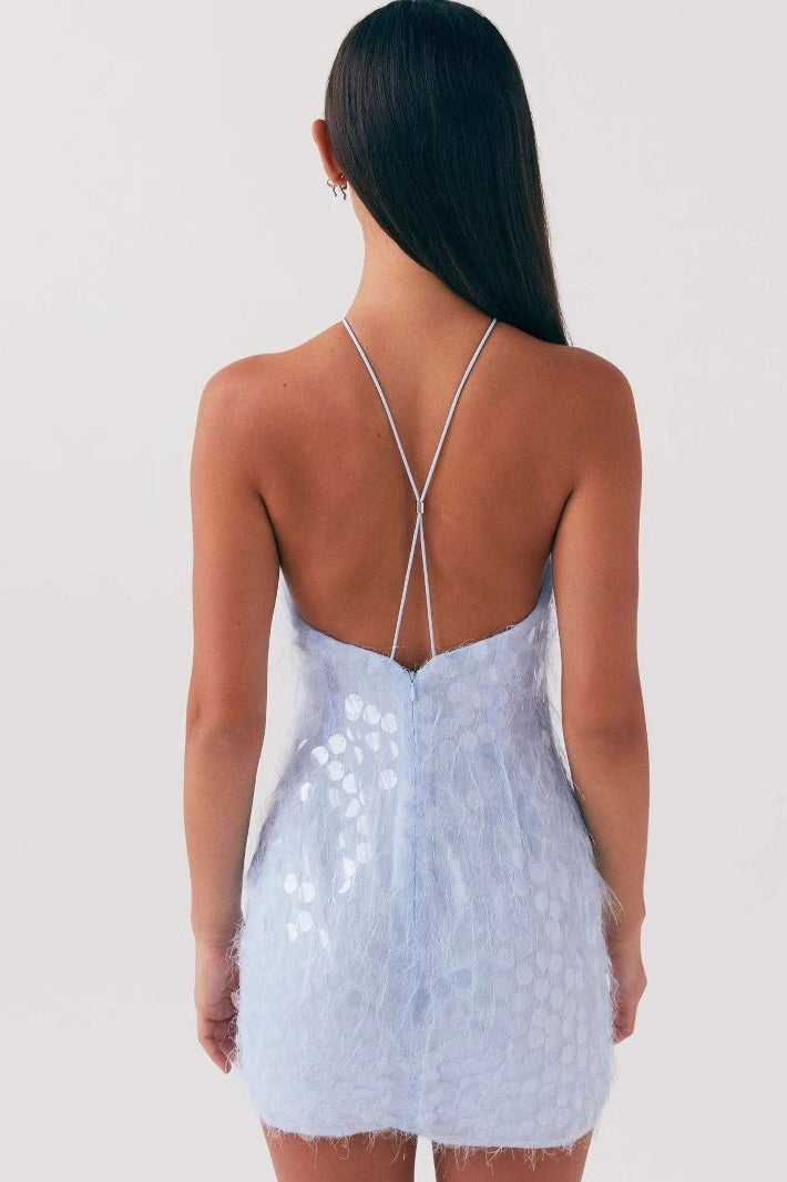 Sequin Halter Neck Backless Bodycon Mini Dress