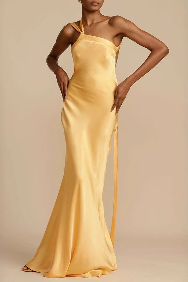 Satin One Shoulder Bias Cut Mermaid Gown