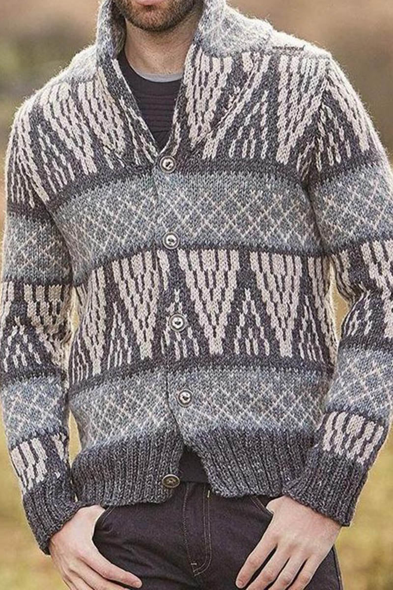 Uniqshe Men's Lapel Single Breasted Long Sleeve Cardigan Jumper Jacket  Fashionpara