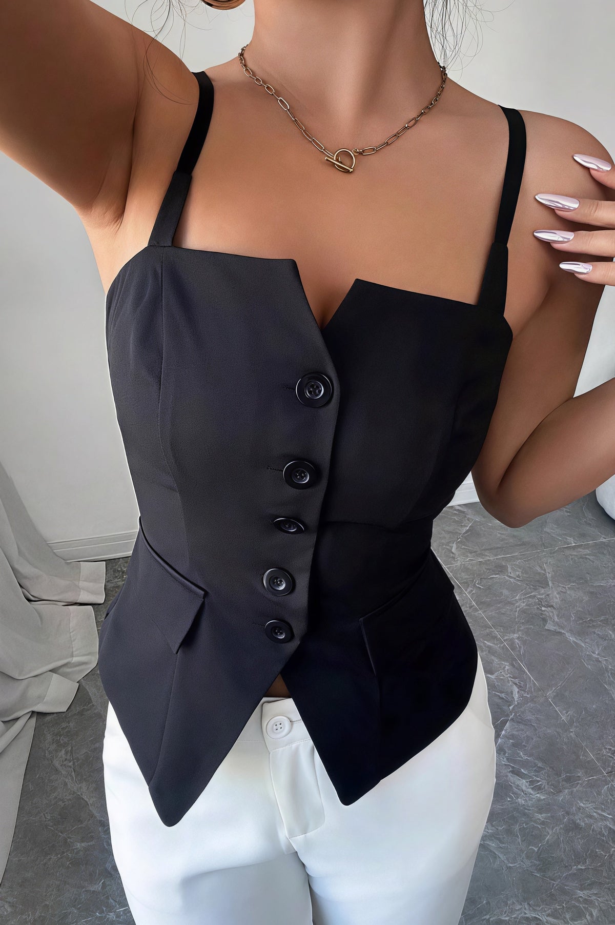 Slim Fit Button Vest Style Cami Top 4