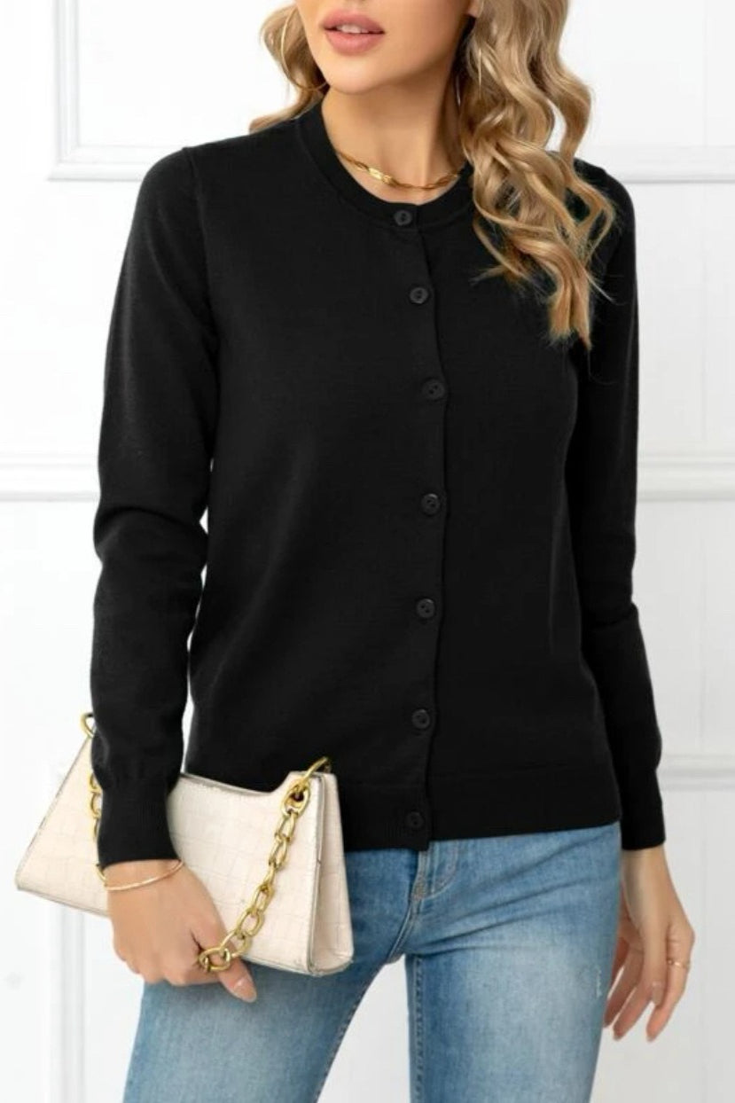 Solid Color Knit Cardigan S / Black