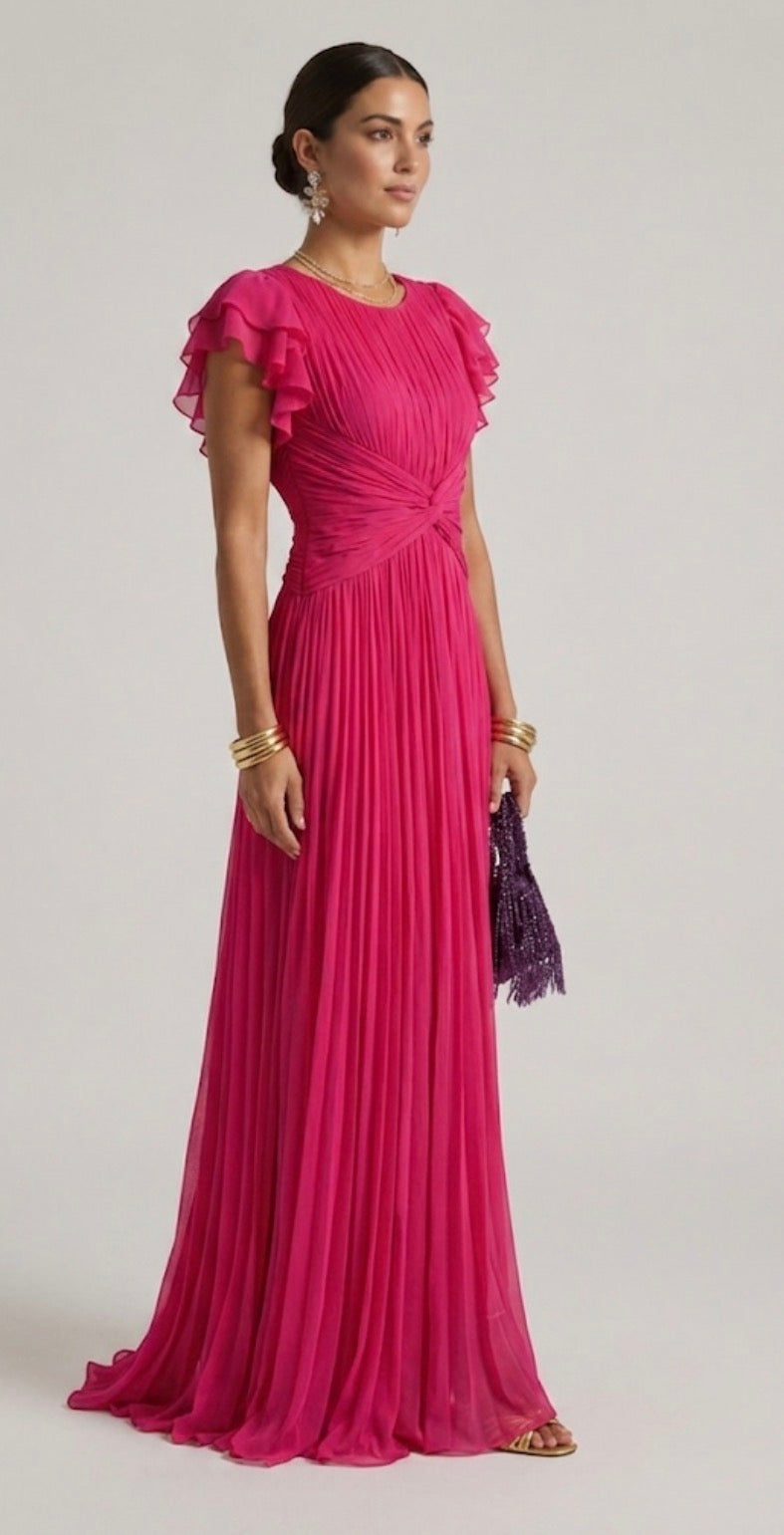 Flutter Sleeve Pleated Twist Front Maxi Gown 5