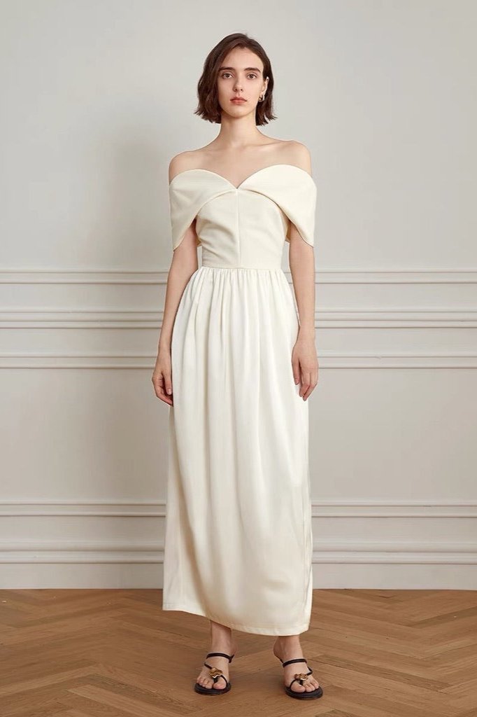 Off Shoulder Wrap Draped Bodice Gathered Waist Maxi Gown - View 5