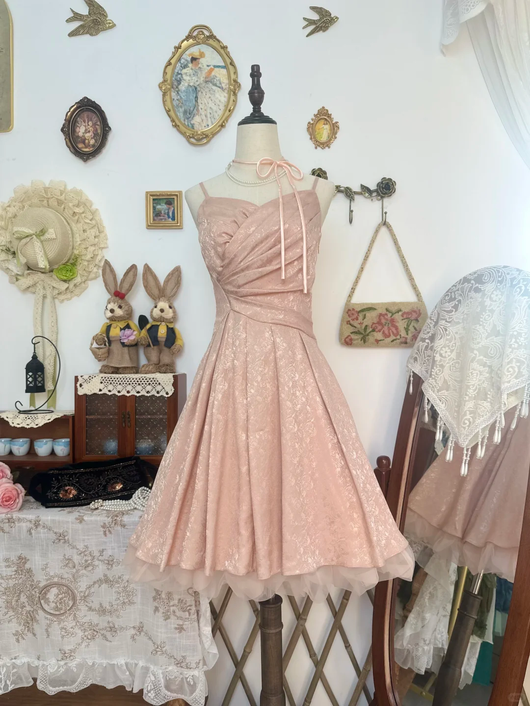 Pretty Spaghetti Straps Pink Satin Print Floral A Line Short Homecoming Dress Birthday Dress D530