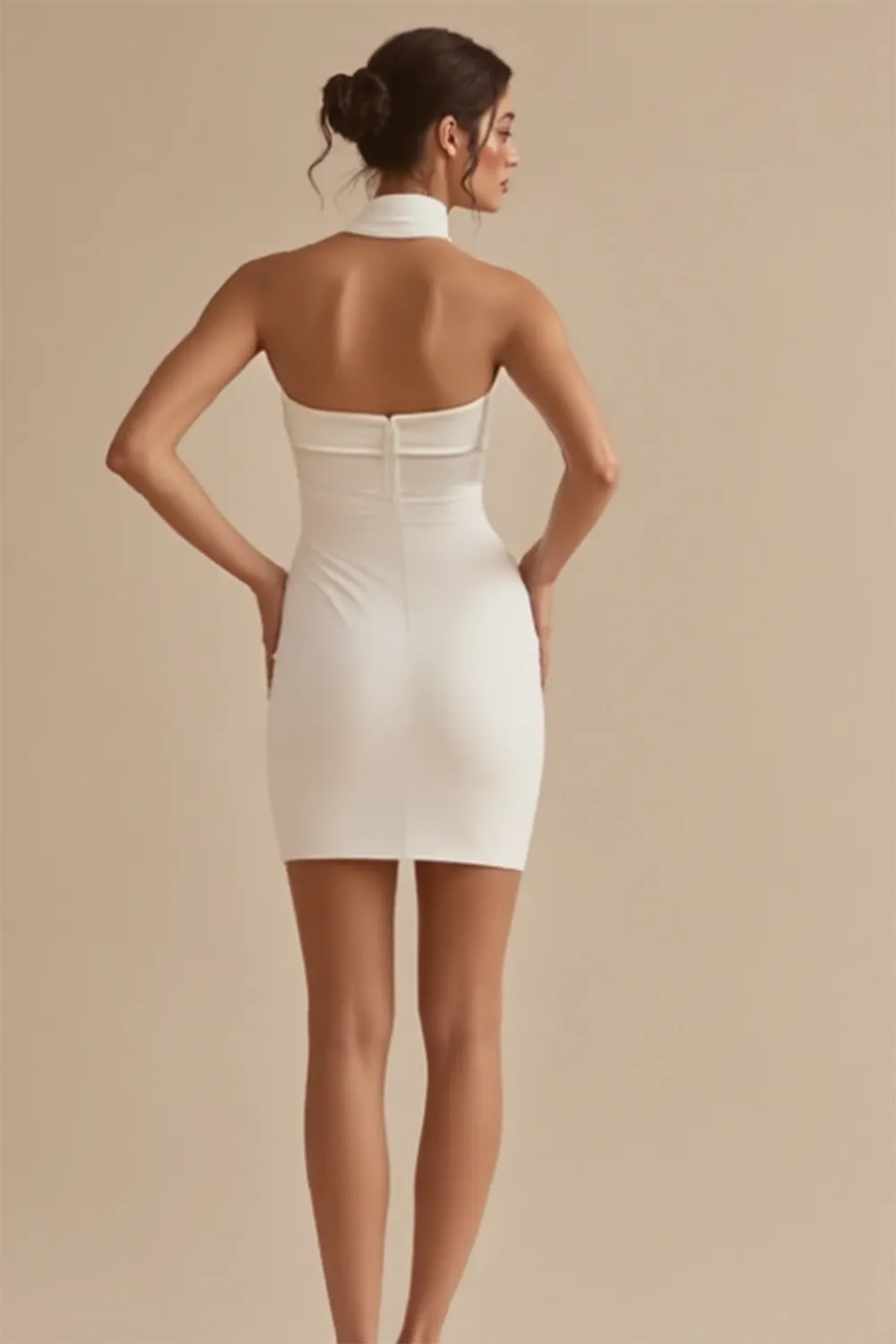 Bodycon Satin Halter Neck Backless Short Little White Dress