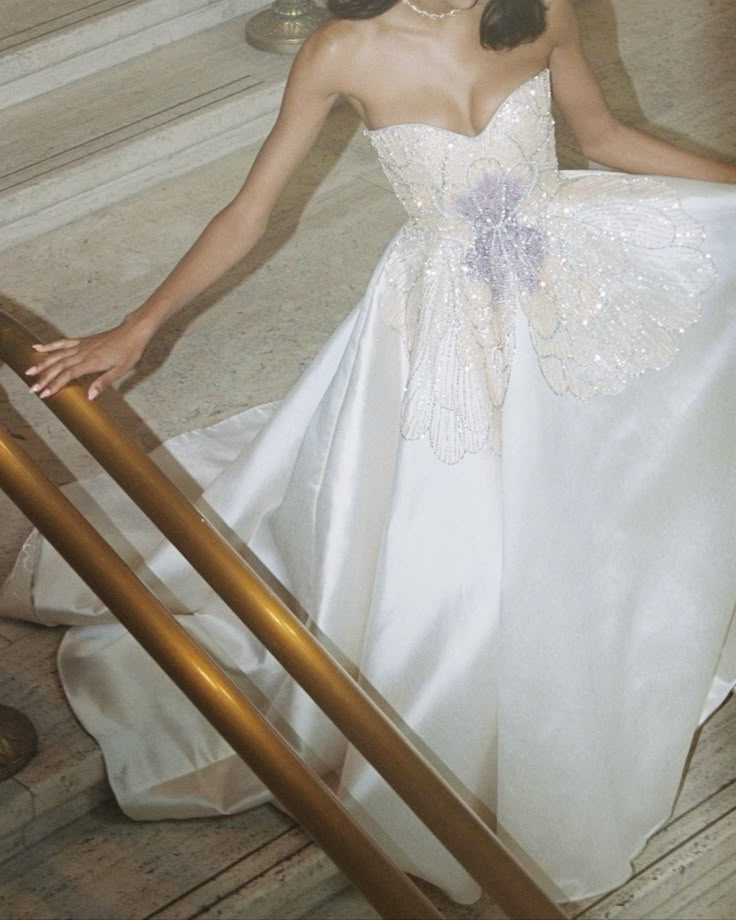 Charming Strapless White Satin Sequin Beaded Formal Bridal Dress Long Wedding Dress D1073