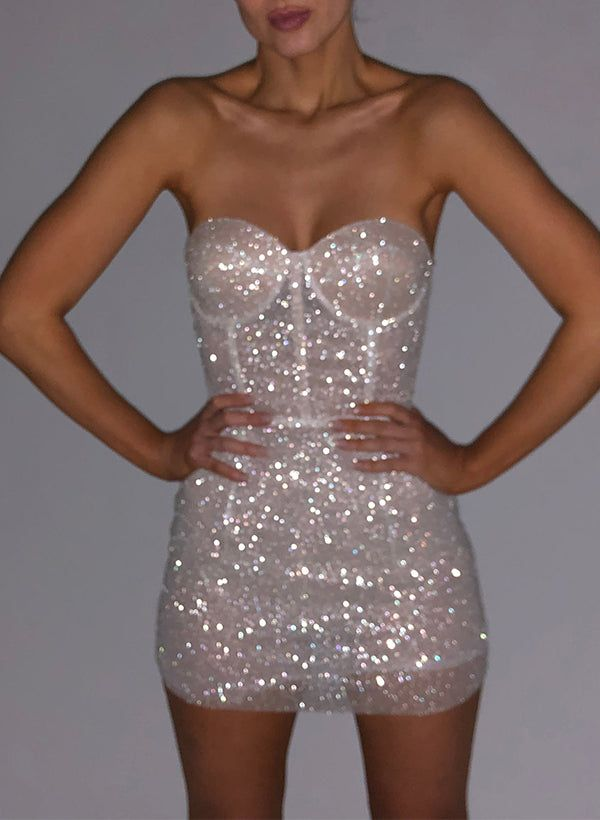 Stylish Sweetheart Neck Blue Sequin Sheath Cocktail Dress Formal Graduation Homecoming Dress D177