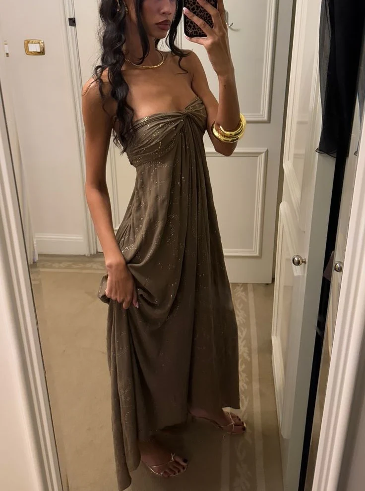 Vintage Matcha Green Strapless Satin Sequin Mermaid Evening Dress Long Birthday Party Gown D1389