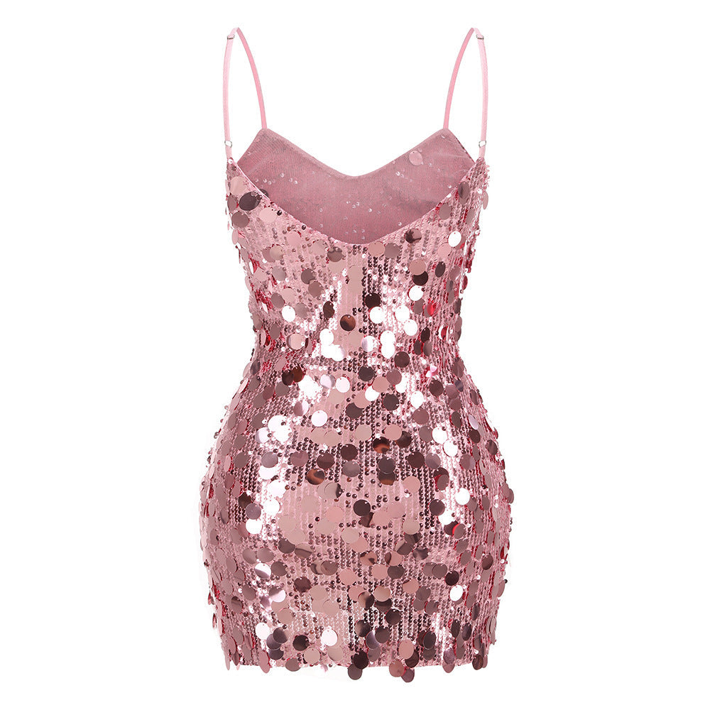 Paillette Sequin V-Neck Bodycon Mini Dress