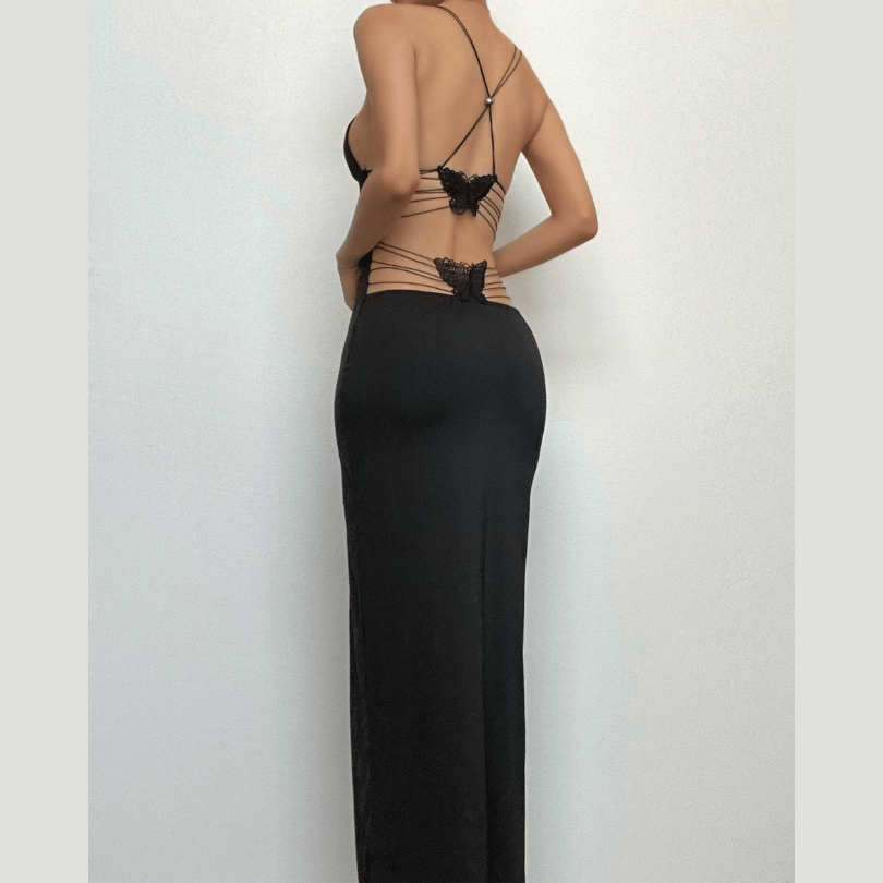 Butterfly applique backless v neck maxi dress - View 6