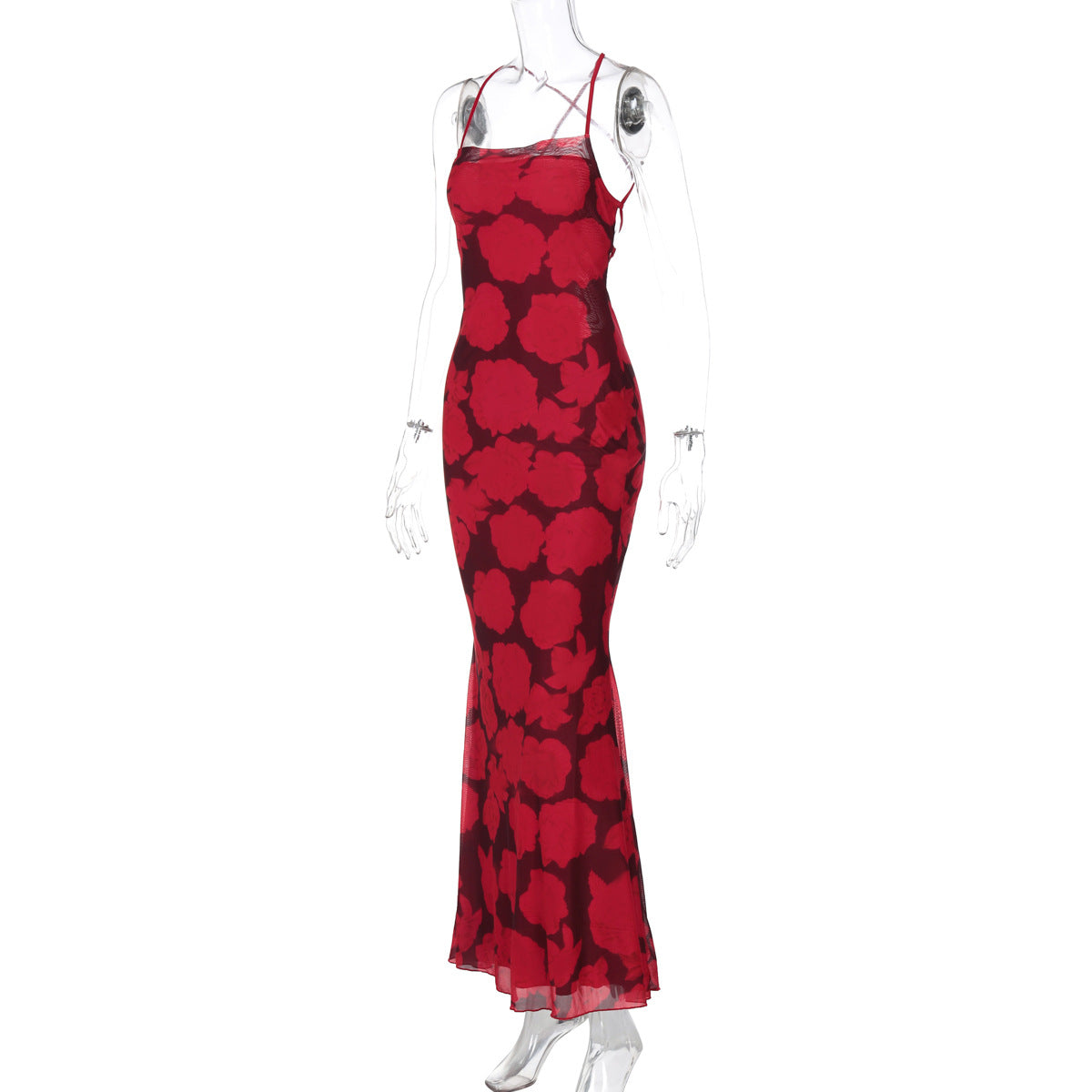 Floral Print Square Neck Bodycon Maxi Dress