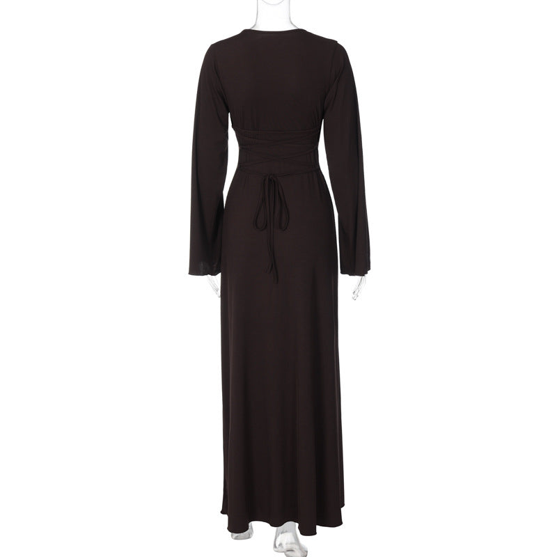 Ribbed Scoop-Neck Flared-Sleeve Column Maxi Dress 5