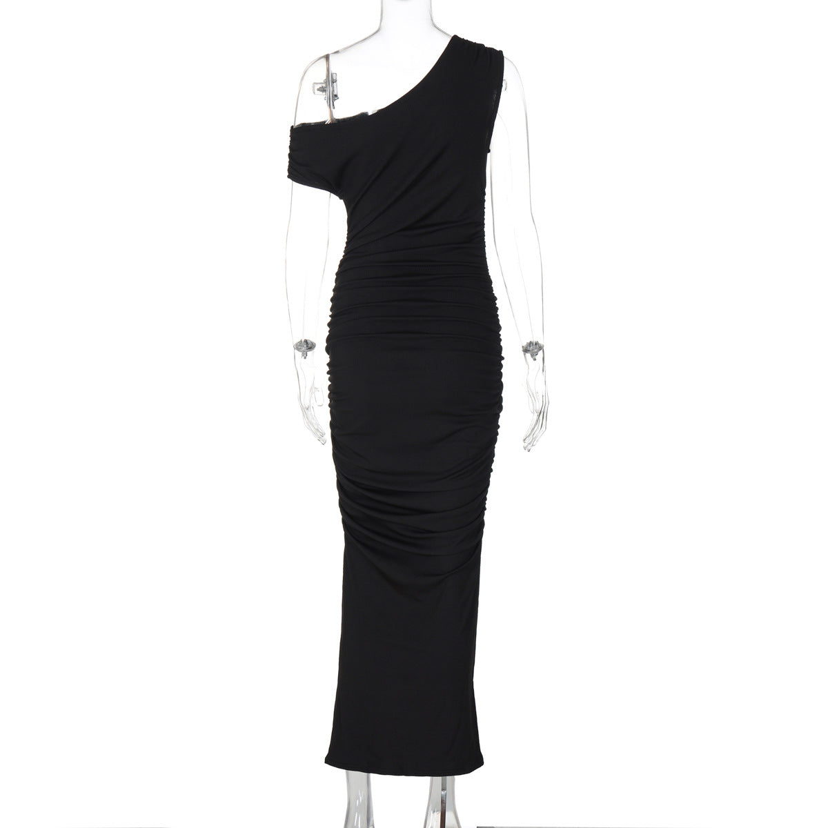Asymmetric Off-Shoulder Ruched Bodycon Maxi Dress 9