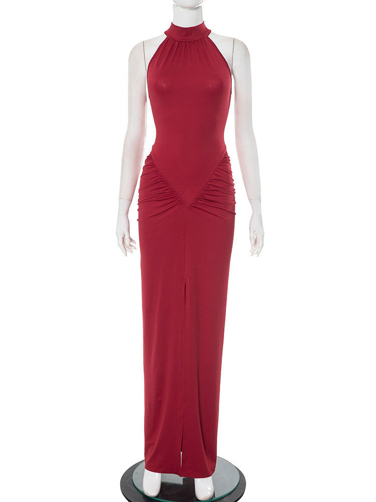 Mock-Neck Ruched Front-Slit Bodycon Maxi Dress 8