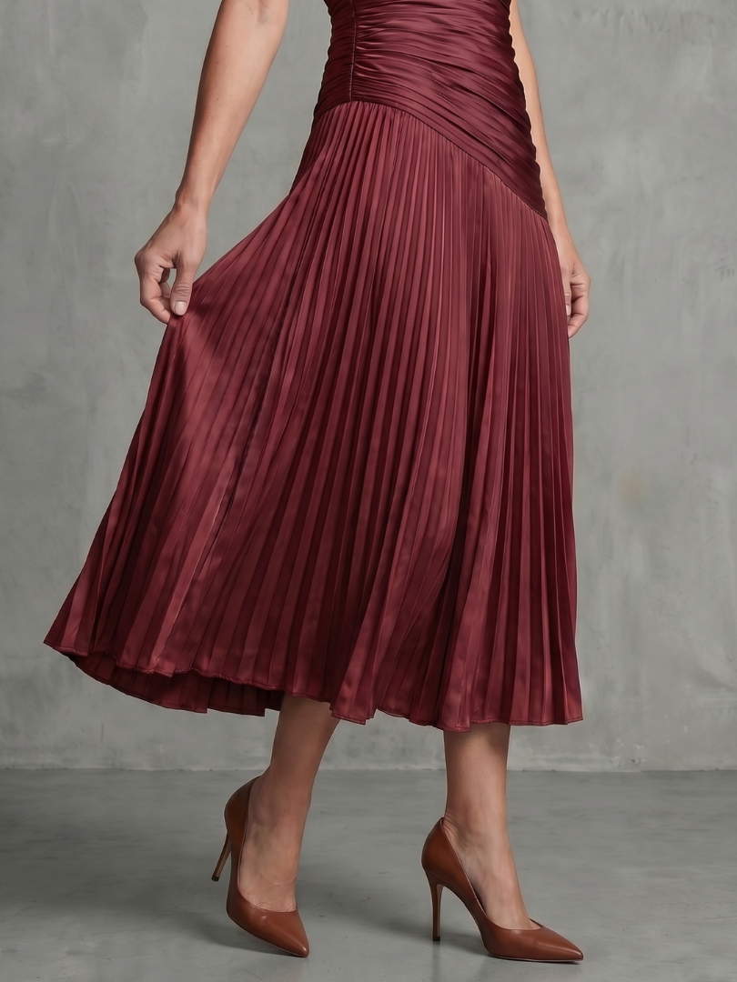 Collared V-Neck Short Sleeve Ruched Pleated Striped Midi Dress 7