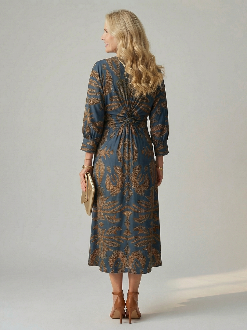 V-Neck Twist Front Long Sleeve Midi Dress 8