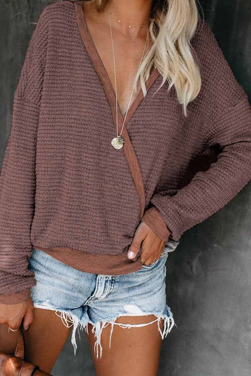 Florcoo Casual Cross-over Design Knitting T-shirt(3 Colors) - Fashionpara