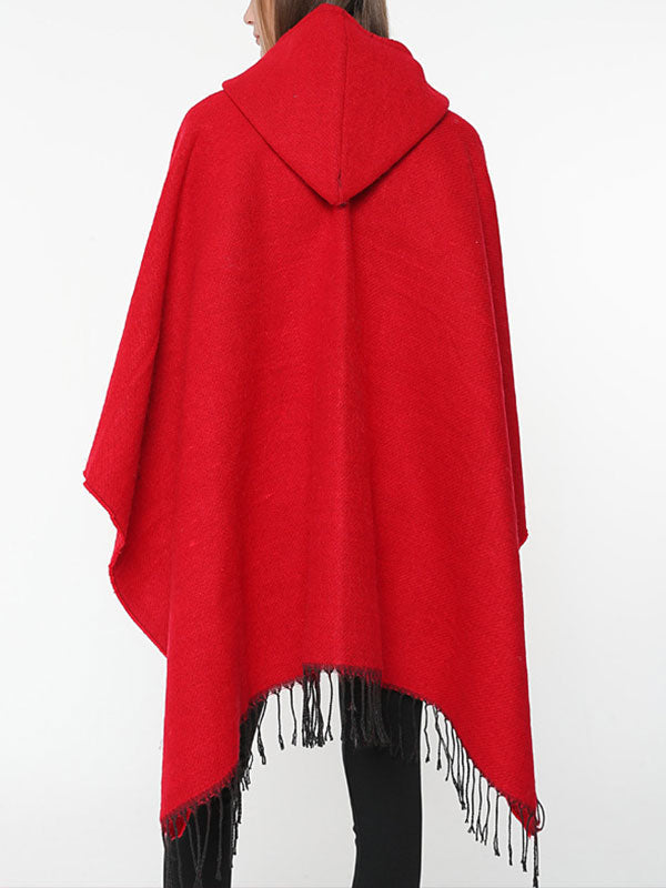 Splicing Red Shawl Cardigan with Hooded 6