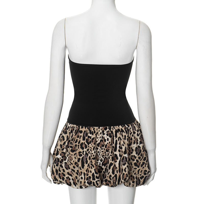 Leopard Print Strapless Puffball Hem Drop-Waist Mini Dress 8