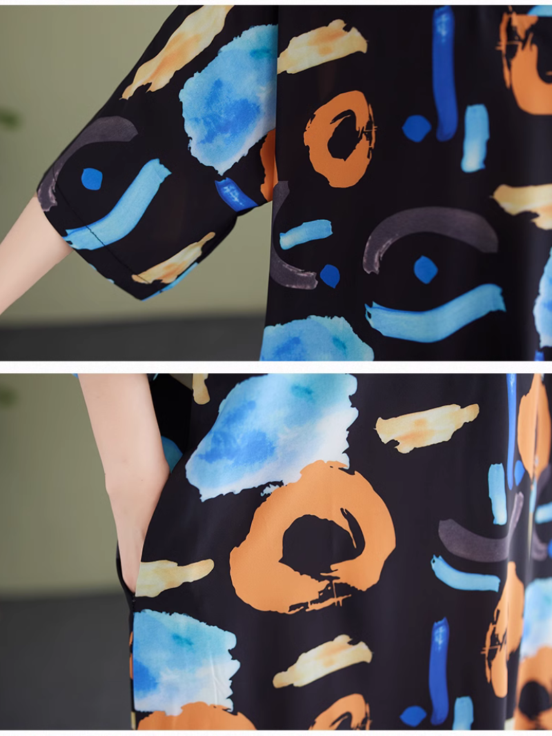 Abstract Print V-Neck Short Sleeve Kaftan Maxi Dress 7