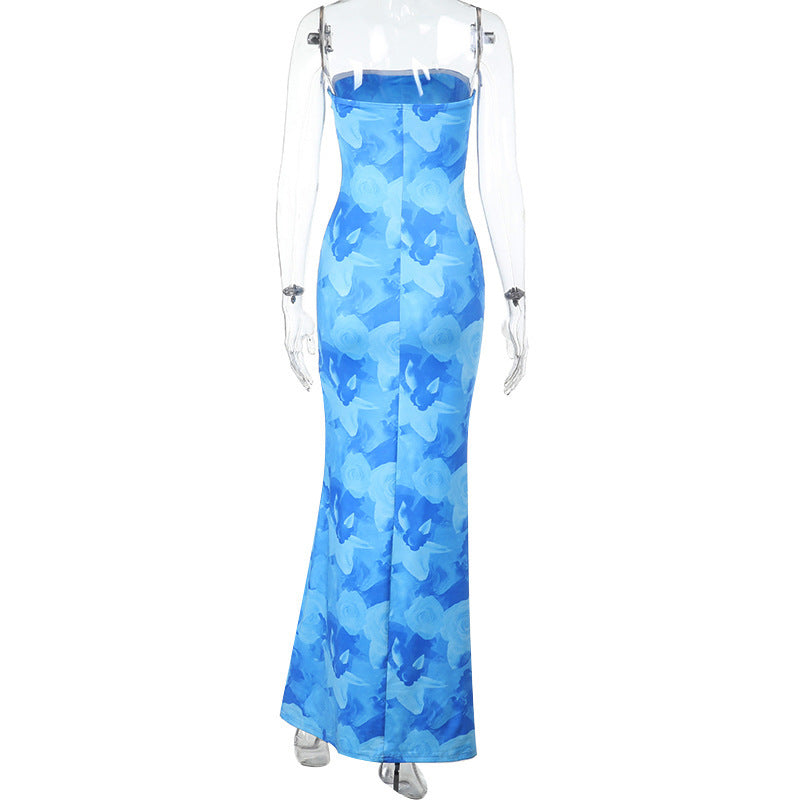 Floral Print Strapless Bodycon Column Maxi Dress 8