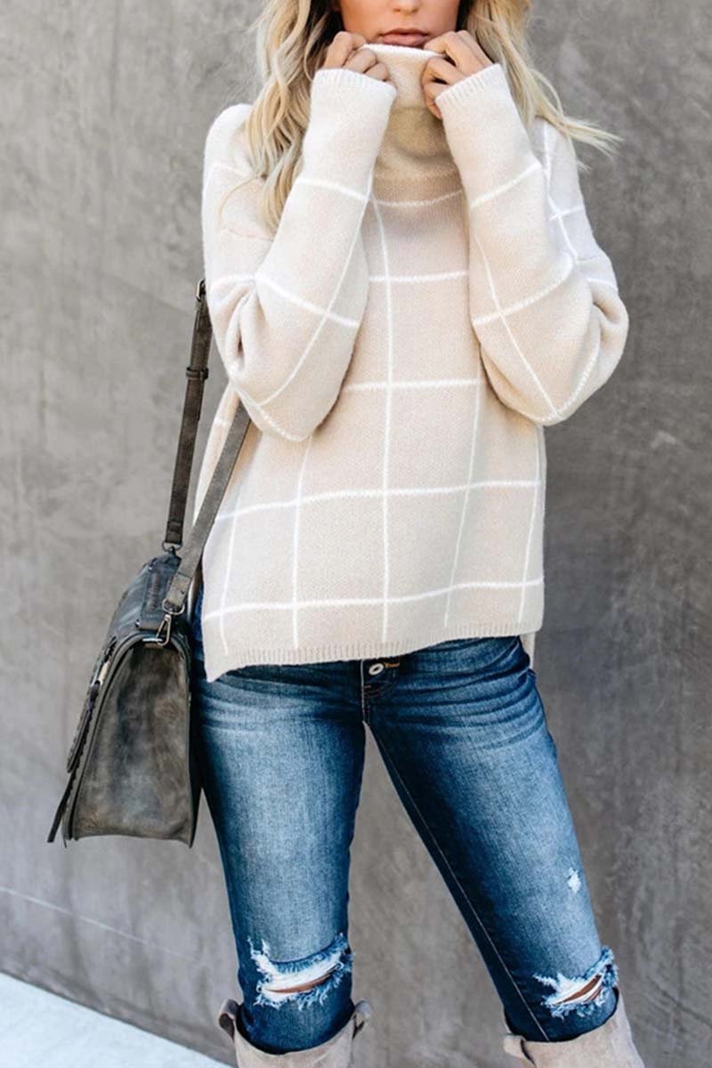 Florcoo Stylish Turtleneck Plaid Sweater in 5 Colors