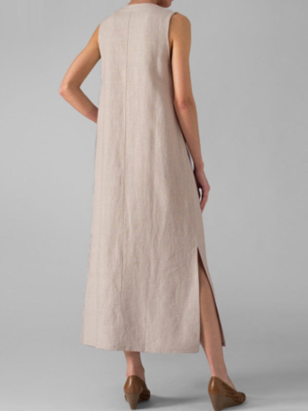 Button Align Slide-On Maxi Dress - Fashionpara