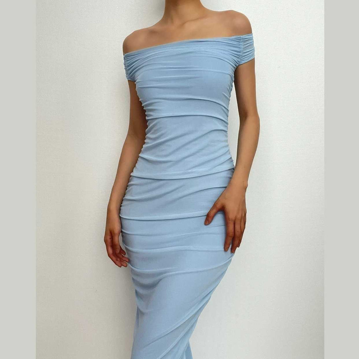 Mesh Zip Up Halter Ruched High Split Tube Dress