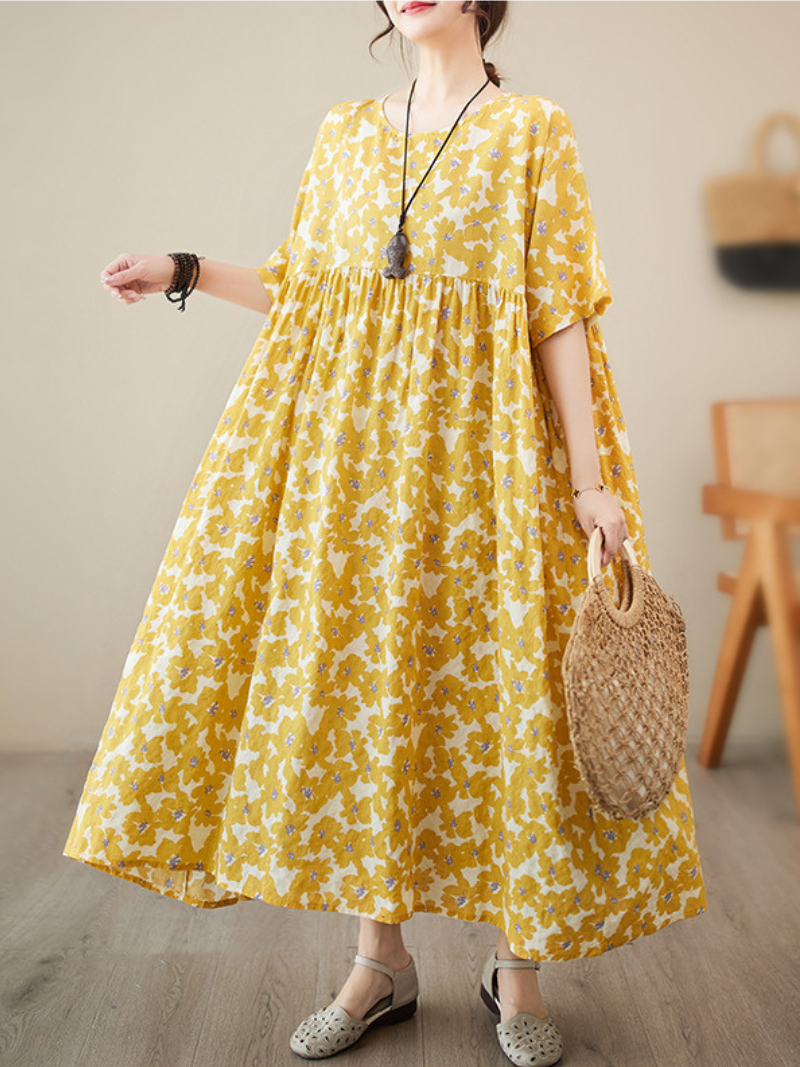 Drop a picture Cotton Round Neck Smock Dress - Fashionpara