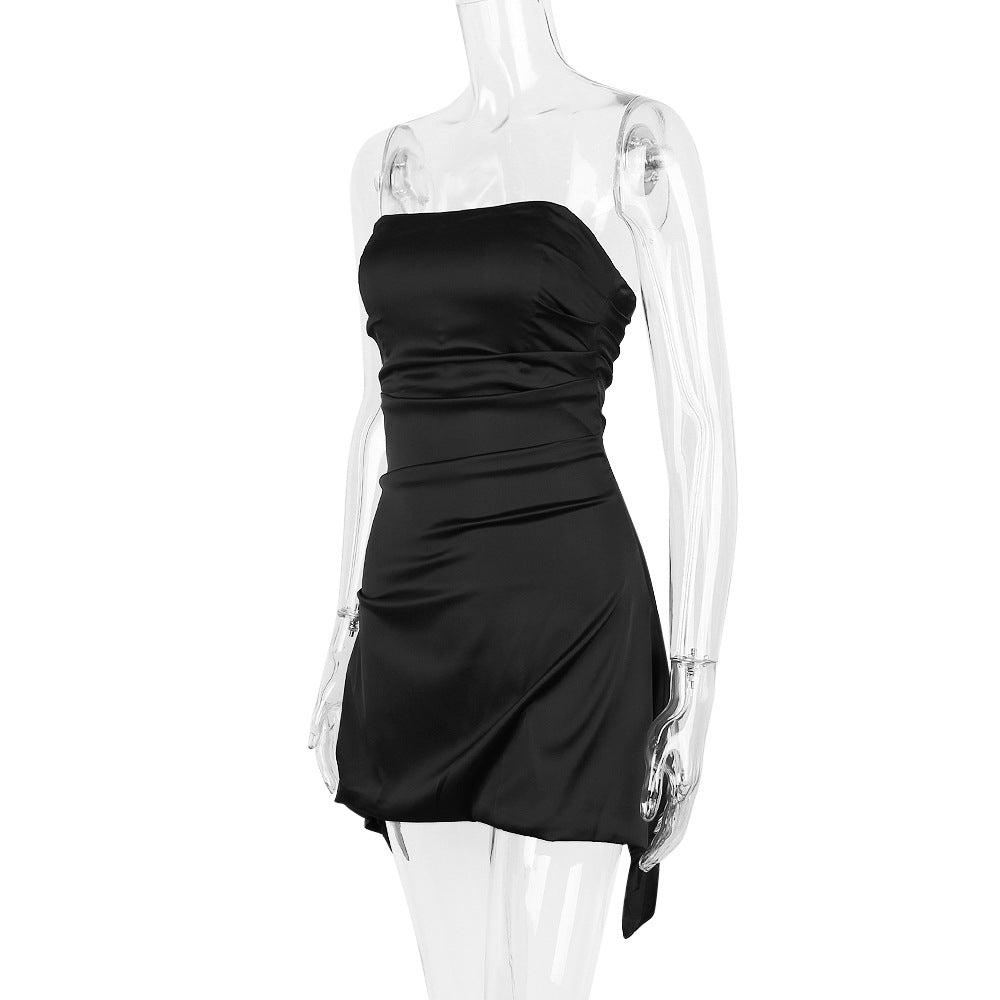 Satin Strapless Ruched Handkerchief-Hem Mini Dress 8