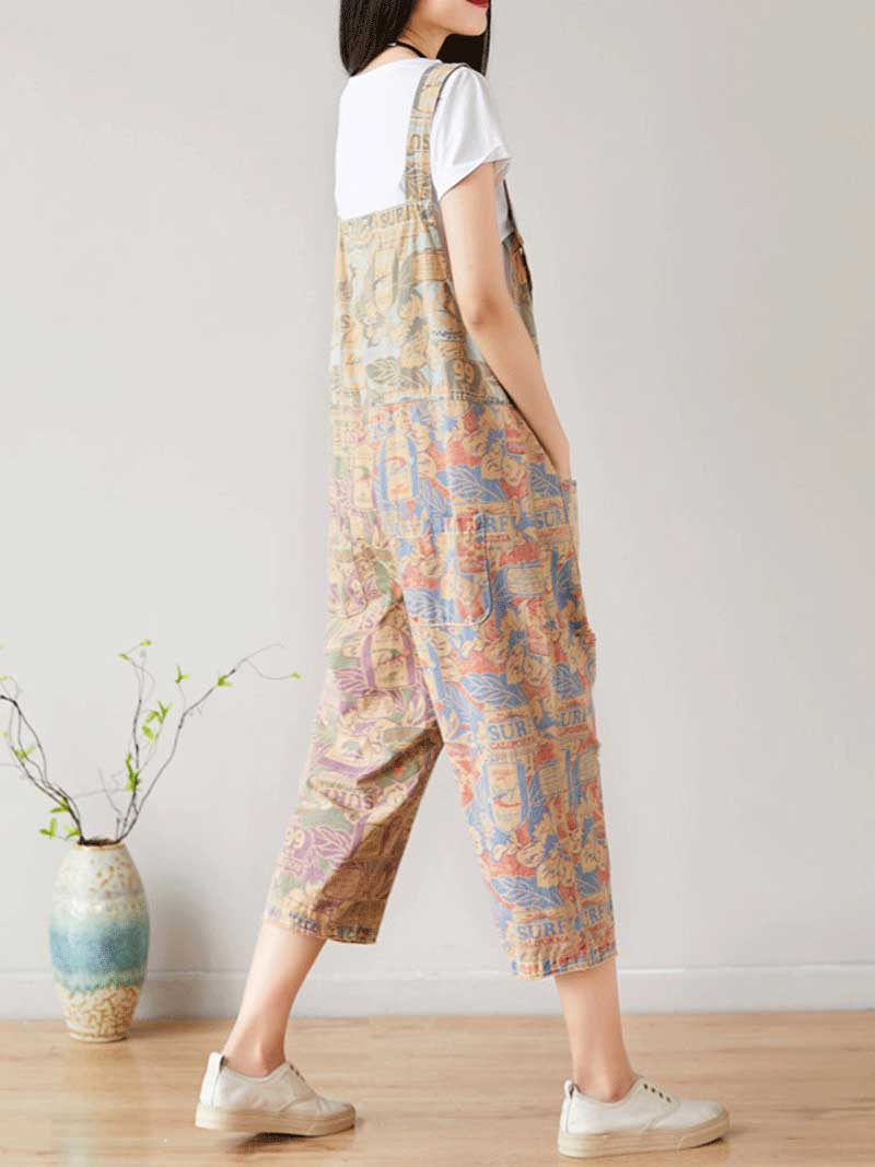 I love Music ripped Cropped Denim Overall Dungarees - Fashionpara