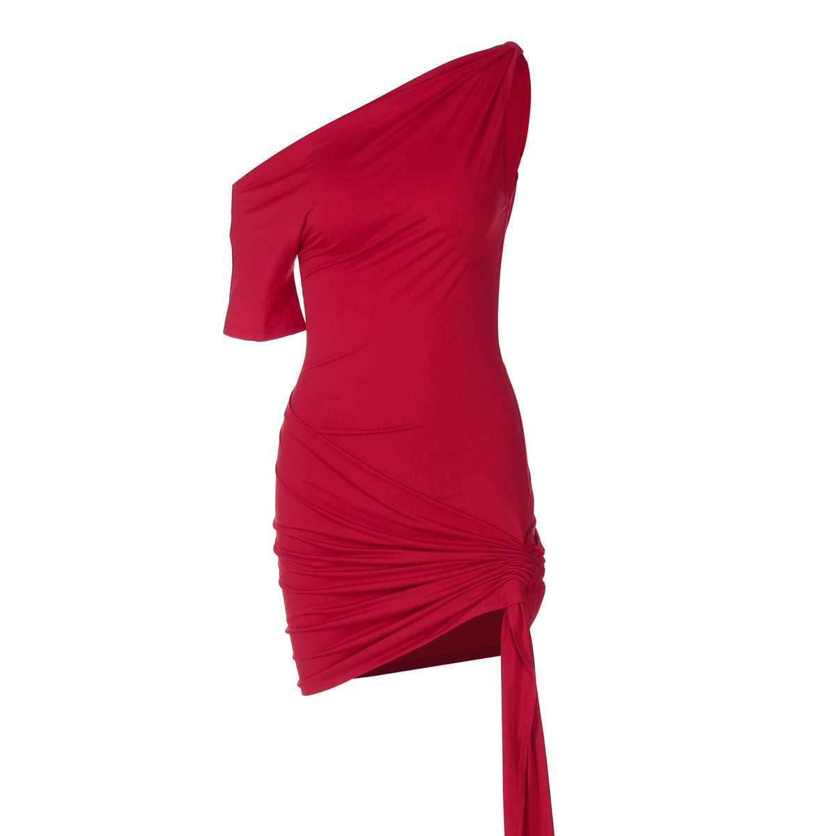 One-Shoulder Draped Asymmetric Ruched Mini Dress 8