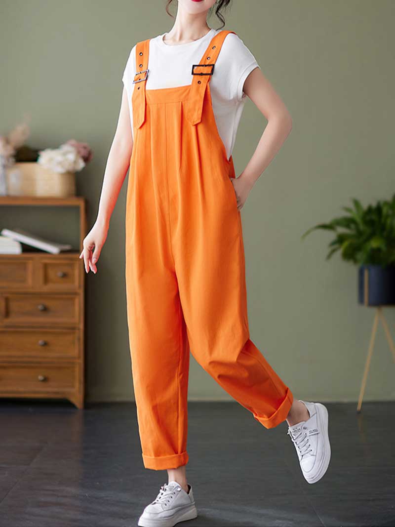 Plain Cotton Overalls High Waist Dungaree - Fashionpara