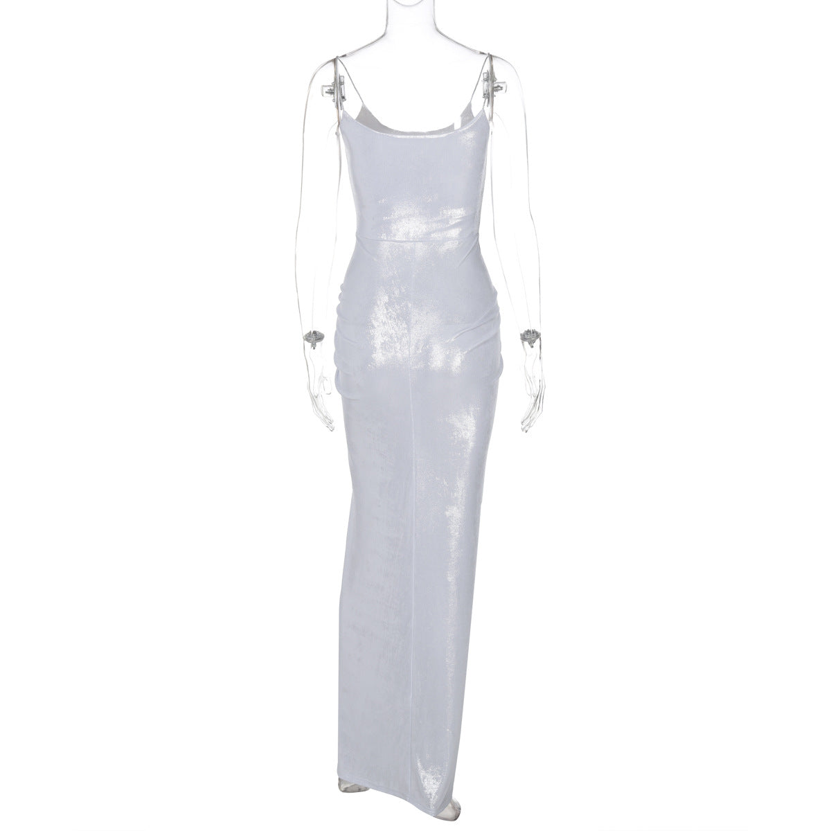 Shimmer Scoop-Neck Spaghetti-Strap Ruched Maxi Dress 8
