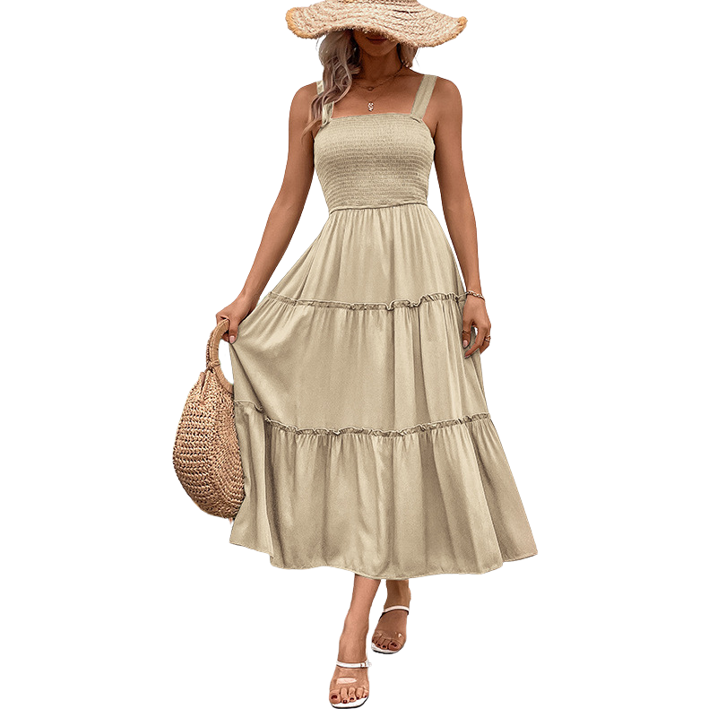 Square Neck Smocked Sleeveless Tiered Midi Dress 8