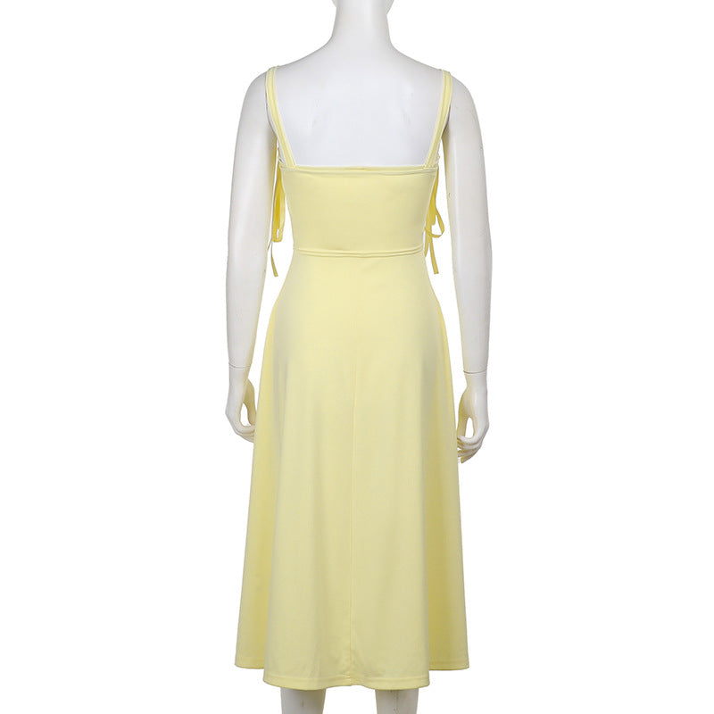 Sunflower Slit Dress-Yellow