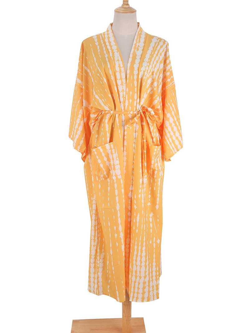 Tie-Dye Print Different Color Rayon Long Length Gown Kimono Duster Robe - Fashionpara