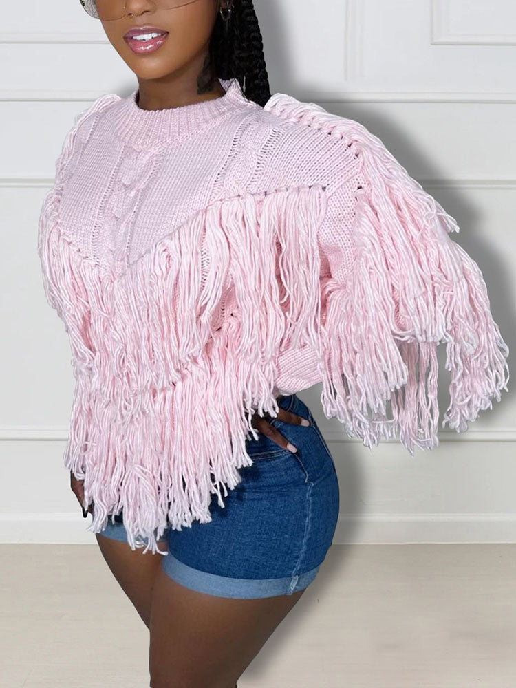 Tassel Fringe Cable Knit Sweater
