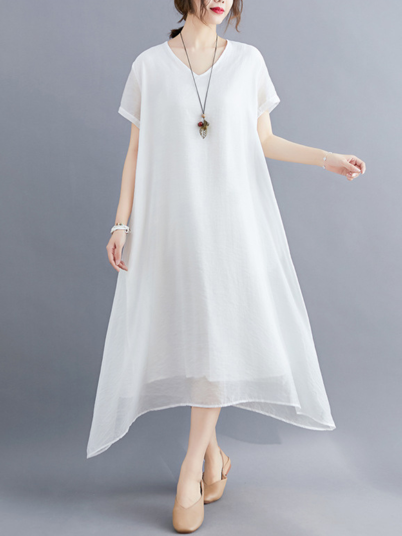 Close To my Heart Cotton V-neck A-line Dress - Fashionpara