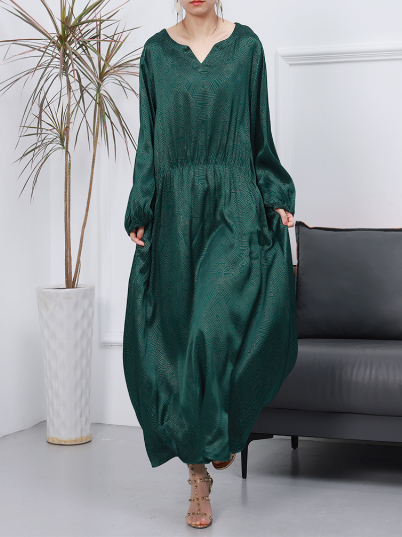 Womnen's Spring Loose Stylish V-Neck Long A-Line Dress - Fashionpara