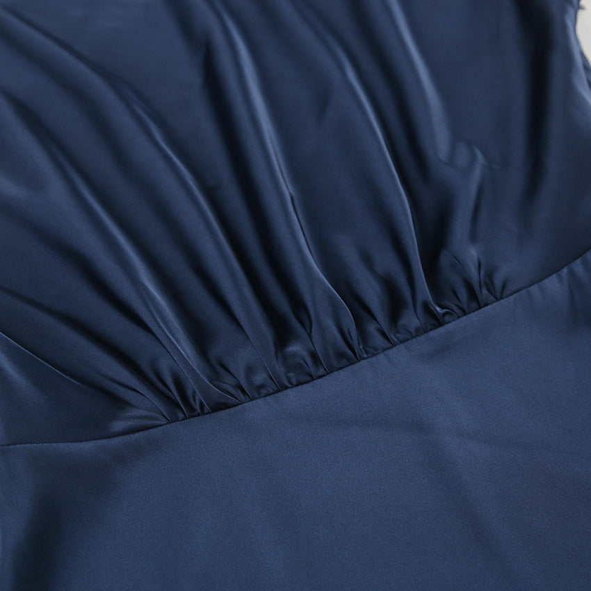 Satin Collared Cowl-Neck Long-Sleeve Mini Dress 8