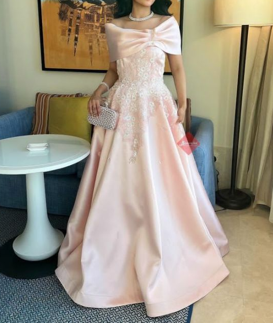 Cute Pink Off The Shoulder Satin Appliques Formal Princess Party Dress Prom Gown D1204