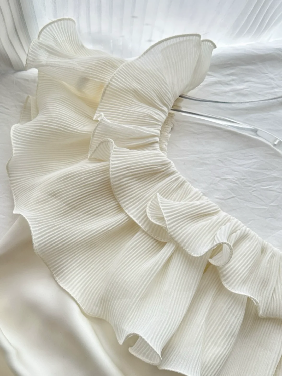 Classy Strapless White Satin Chiffon Long Prom Dress Birthday Party Dress D643