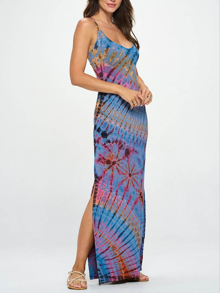 Vacay-Mode Tie Dye Spandex Maxi Dress - Fashionpara