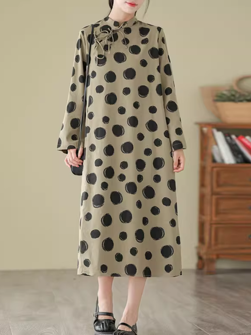 Cool Loose Polka-Dot Mid-Length A-Line Dress - Fashionpara