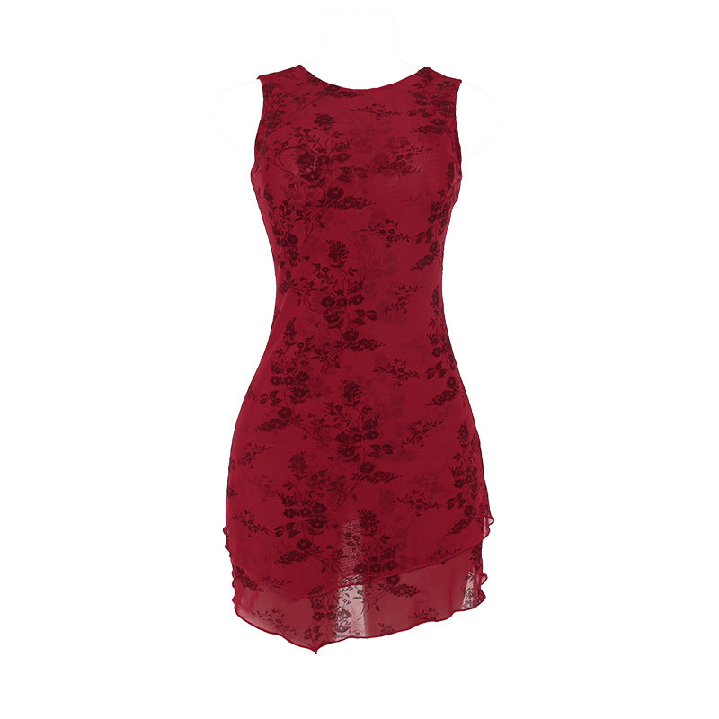 Floral Burnout High-Neck Sleeveless Bodycon Mini Dress 8