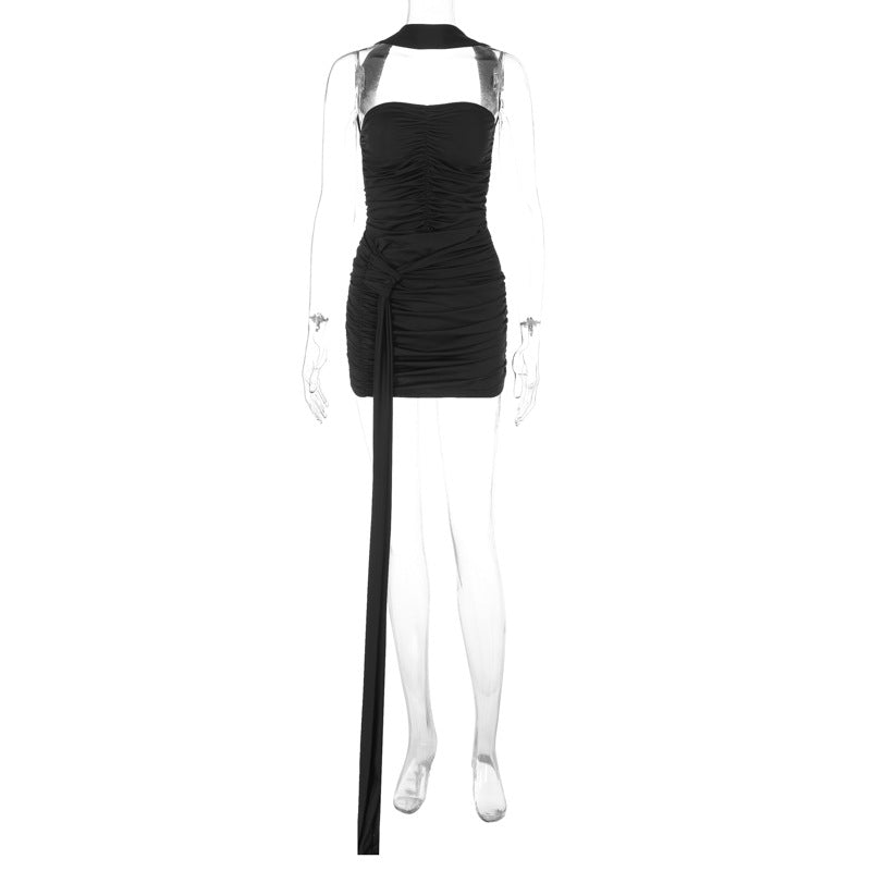 Strapless Ruched Draped Sash-Tie Bodycon Mini Dress 8