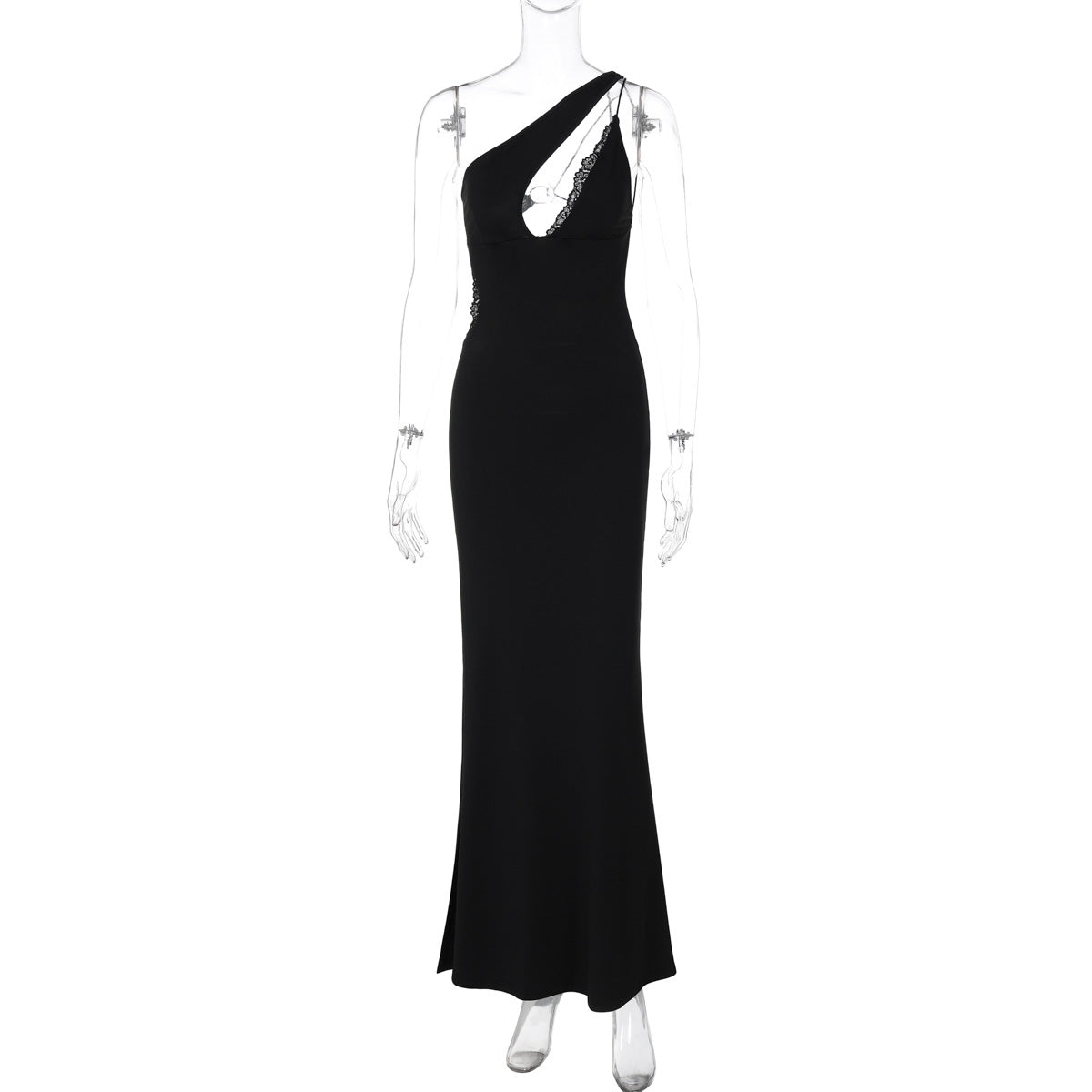 One-Shoulder Lace-Trim Cut-Out Bodycon Maxi Dress 8