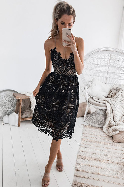 Crochet Lace Sweetheart Neck Fit and Flare Mini Dress 2
